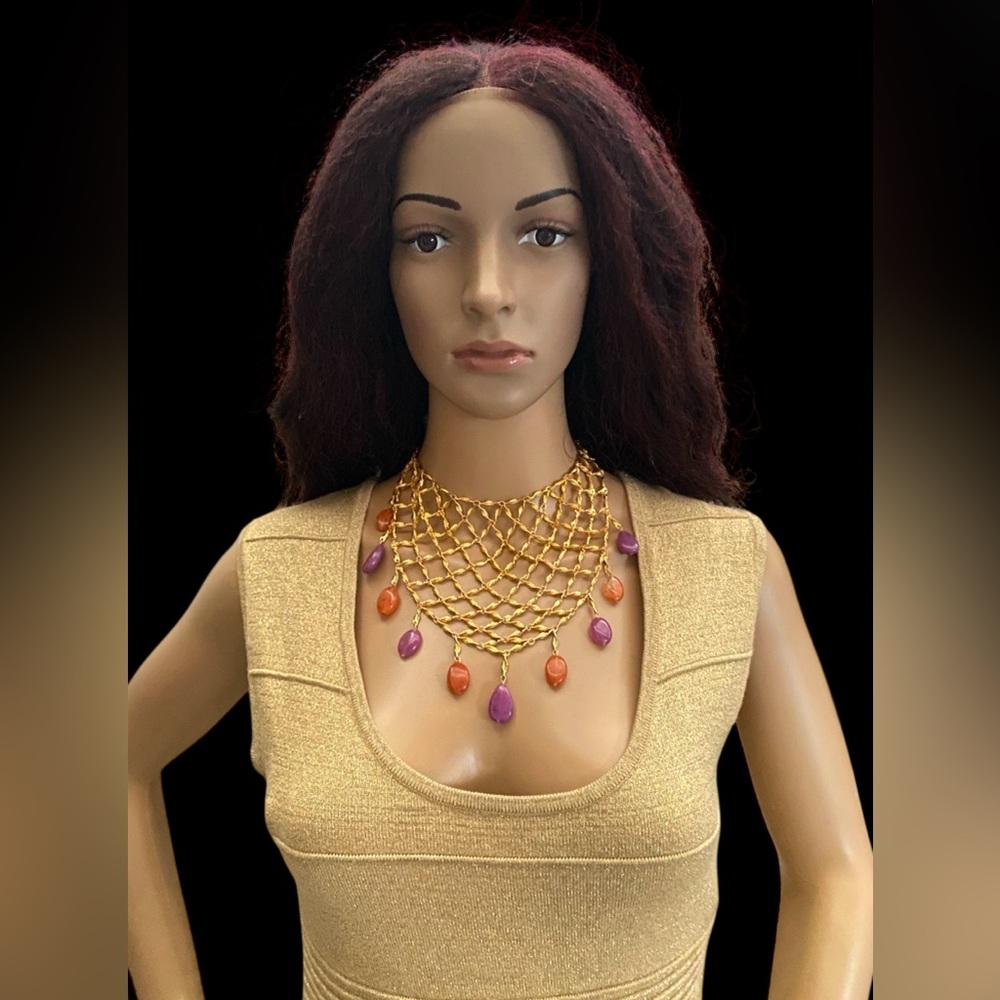 Zara golden beaded bib Statement necklace